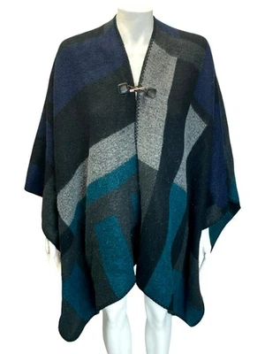 Poncho Geométrico Calvin Klein Ruana Vintage Negro Azul Gris Talla Única Foto 1 de 4