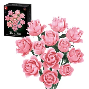 12PCS Rosa mattoncino pianta bouquet colore simulato rose fiori modello PK - Foto 1 di 2