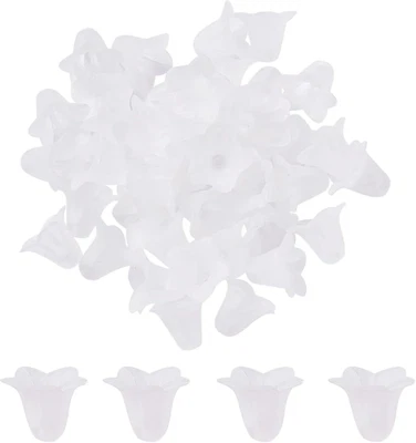 50Pcs Acrylic Trumpet Flower Beads Caps Frosted White Flower Charms Bell Floral  - Image 1 of 4