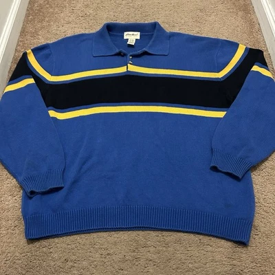 Suéter De Colección Eddie Bauer Para Hombre XL Azul Amarillo Polo Preppy Country Club Años 90’s Foto 1 de 4
