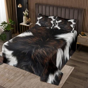 Boys Kids Cow Skin Printed Bedspread Queen Size,Black White Fur Coverlet Set ... - Picture 1 of 4