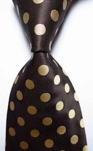 New Classic Polka Dot Coffee Beige JACQUARD WOVEN 100% Silk Men's Tie Necktie - Picture 1 of 2