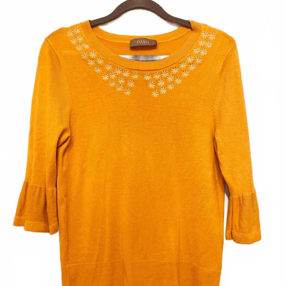 Oasis Flared Sleeve Sweater Mustard Yellow Size S (UK10) - Image 1 of 4