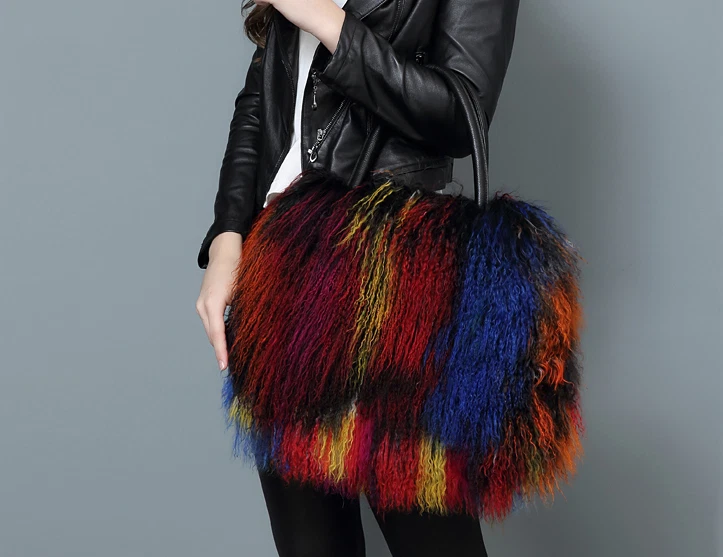 100% Real Angora goat Fur Handbag Womens Purse Wallet Bag Cross body Shoulder  - Image 1 of 1