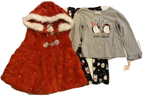 LITTLE LASS GIRLS 3PCRed FAUX-FUR-VEST WINTER OUTFIT -  SIZE 3T MSRP $35.00 - Picture 1 of 10