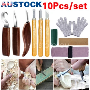 10Pcs Wood Carving Tools Woodworking Whittling Chisel Cutter Chip Hand Tool Kit - Picture 1 of 12