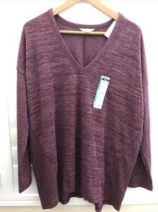 Terra & Sky Womens PLUS 0x (14W) Red Long Sleeve V Neck Top Shirt - Picture 1 of 4