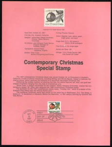 US. SP821. 2368. 22c. Ornament, Christmas. Souvenir Pages. 1987 - Picture 1 of 1
