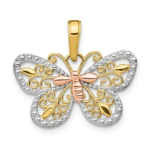 14k 14kt Yellow/White/Rose Gold Rhodium Butterfly Pendant 14mm X 21mm - Picture 1 of 4