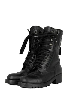 Original Chanel Vintage 1990s Black Leather CC Combat Boots Gr. 36 - Bild 1 von 12