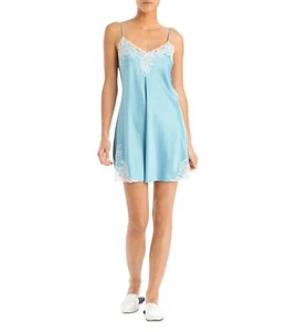 Natori Lace Trim Satin Chemise, X-Large, Green - Picture 1 of 2