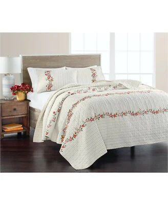 Martha Stewart Collection Embroidered Flowers Cotton QUILT ONLY - TWIN - Multico - Image 1 of 3