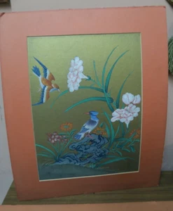 Vintage / Antique Asian Chinese Japanese Watercolor Painting Bird Sacred Lotus . - Picture 1 of 10