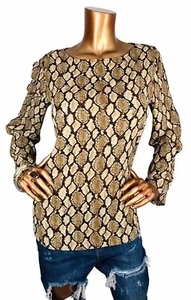 Michael Kors M Top Stretch Snake Animal Print MK Logo Soft Blouse Cut Out Sleeve - Picture 1 of 8