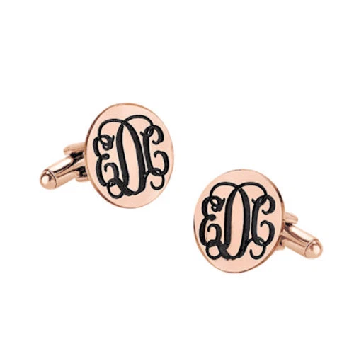 Gemelos personalizados con monograma de 3 iniciales en oro rosa sobre plata de ley 925 Foto 1 de 1