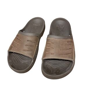 Crocs Yukon Mesa Slip On Slides Mens 10 Brown Leather Comfort Sandals