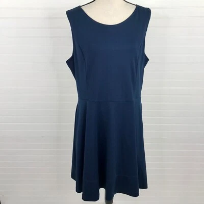 Garnet Hill Navy Blue Fit & Flare  Dress Size 18 Zip Up Sleeveless Knit - Image 1 of 4