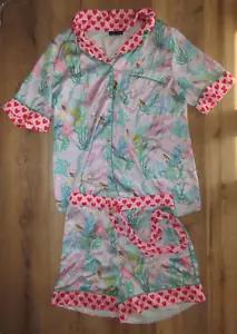 Anthropologie Karen Mabon 2-teiliges seidiges Pyjama-Set Meerjungfrau Oberteil Shorts Gr. S LESEN - Bild 1 von 23