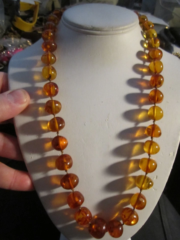 GENUINE BALTIC AMBER BEADED NECKLACE GRADUATED 22" - 14K GOLD CLASP - OFC-T3 - Image 1 of 4