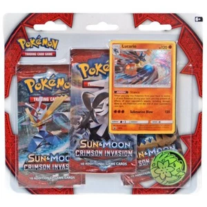 Pokemon Sun and Moon Crimson Invasion 3 Pack Blister Lucario (EN) - Imagen 1 de 2