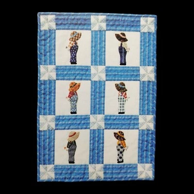 Kids In Overalls Applique Quilt Pattern - 15x21 vtg 1980s Wall Hanging Country - Image 1 of 4