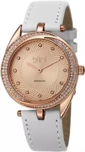 Burgi BUR122WTR Crystal Bezel Diamond Markers White Strap Rosetone Womens Watch - Picture 1 of 5