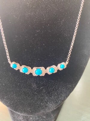 Sterling Silver Turquoise Gemstone Diamond Cut Curved Bar Necklace 18" New - Image 1 of 4