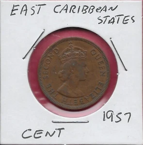 OSTKARIBIK, BRITISCHE TERRITORIEN 1 CENT 1957 VZ ELIZABETH II, GEKRÖNTE BÜSTE RECHTS - Bild 1 von 2