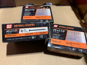 3-1 Lb. Boxes Grip-Rite #9 X2 1/2” Philips Head Coarse Drywall Screws 212CDWS1. - Picture 1 of 2