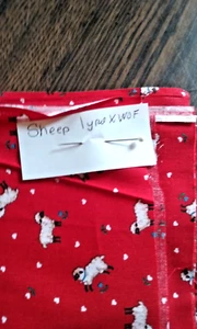 vintage Red Cotton Fabric with White Sheep Images 1 Yard WOF - New Old Stock - Picture 1 of 2
