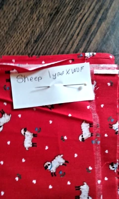 vintage Red Cotton Fabric with White Sheep Images 1 Yard WOF - New Old Stock - Image 1 of 2