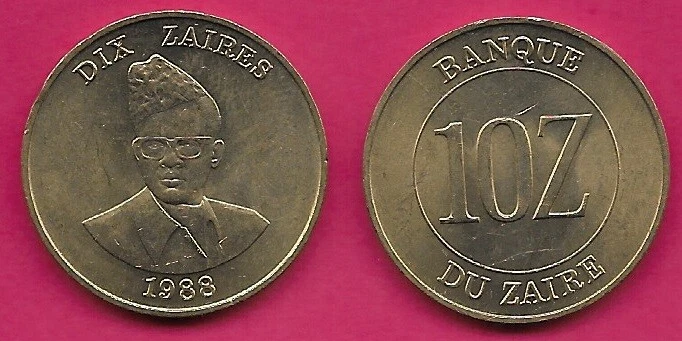 ZAIRE 10 ZAIRES 1988 UNC MOBUTU SESE SEKO BUST FACING,DENOMINATION IN THE MIDDLE - Image 1 of 1