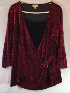 Choices 2X Terciopelo Terciopelo Envolvente Top Borgoña Negro Damasco Anillo Detalle Boho Fiesta - Imagen 1 de 11