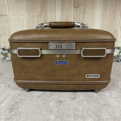 Vintage Brown American Tourister Escort Travel Train Cosmetic Hard Case Luggage - Image 1 of 4