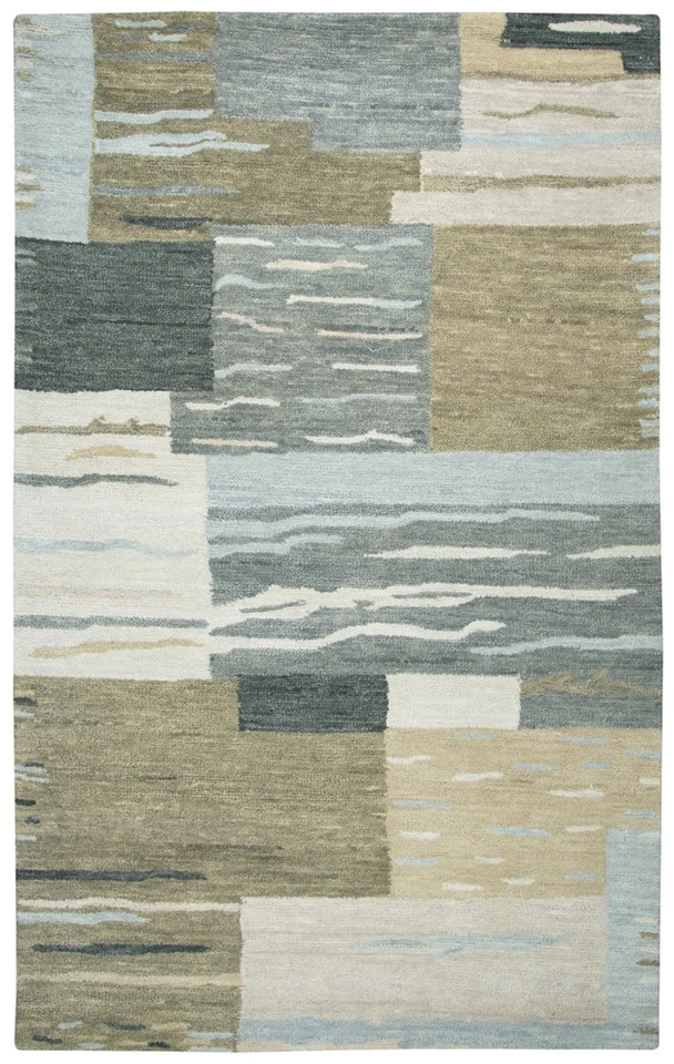 Tapete de área 6x9 Rizzy Rugs bege patchwork blocos cubos LO116A - Aprx 6' 6" x 9' 6" - Imagem 1 de 3