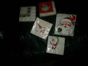 NIP Vintage 5 Pkgs. Christmas Napkins~ Santa's~ FAO schwarz ~Hallmark~ Sealed - Picture 1 of 5