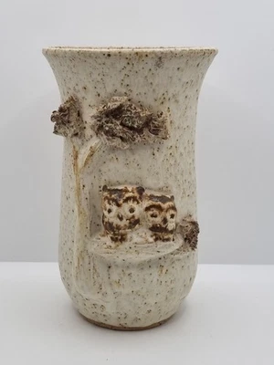 Studio Pottery Flower Vase Owl Design 7.5" Stoneware Ceramics Vintage Rare VGC - Image 1 of 4