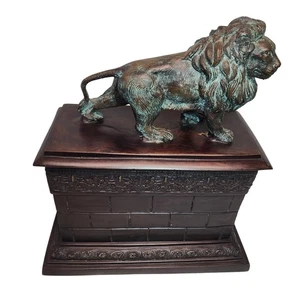Solid Bronze Lion Statue Sculpture Brass Base Art Deco Estate Find - Picture 1 of 7