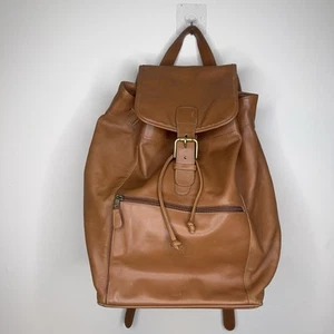 Vintage 1980s Coach Camel Brown Leather Backpack Bag Drawstring Brass Authentic - Picture 1 of 19
