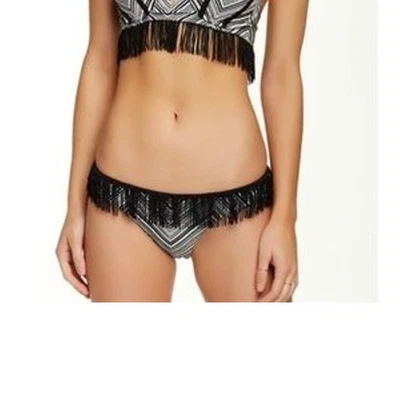 Parte inferior de bikini BEACH BUNNY Crossroads con flecos descarado cruzado negro blanco talla XL Foto 1 de 4