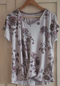 Ladies Taupe Pink Floral Pattern Short Sleeve Top T Shirt Fit Size Size 12 - Picture 1 of 1