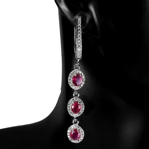 Heated Oval Red Ruby 5x4mm Simulated Cz 925 Sterling Silver Earrings - Picture 1 of 13