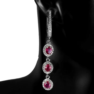Heated Oval Red Ruby 5x4mm Simulated Cz 925 Sterling Silver Earrings - Image 1 of 4