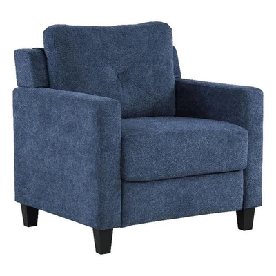 ACME Horatio Transitional Wood and Chenille Fabric Upholstered Chair in Navy - Image 1 of 4