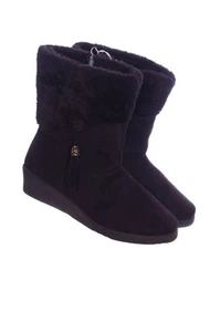 Botas de invierno cálidas de tacón bajo de cuña para mujer de moda negras con cremallera de piel sintética 6 8 NUEVAS NUEVAS CON ETIQUETAS - Imagen 1 de 1