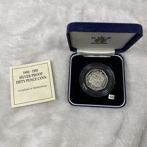 UK - 1992-1993 SILVER PROOF FIFTY PENCE (50p) COIN - BOX & COA - RARE - Picture 1 of 4