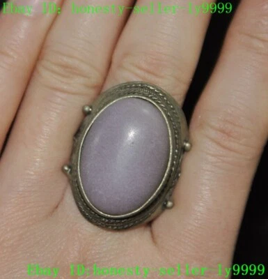 China Tibetan silver enamel inlay purple Gem  exorcism Butterfly Jewelry Ring - Image 1 of 4