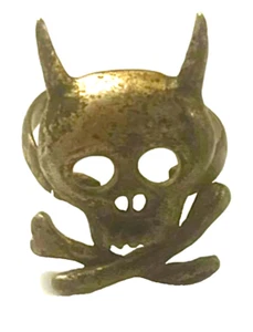 German Devil Skull & Crossbones WWI Trench Art Ring - Picture 1 of 2