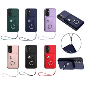Funda tipo billetera de cuero para Samsung con 7 tarjetas + correa para niñas - Imagen 1 de 24