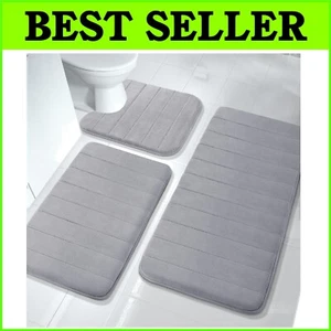 3-Piece Soft Memory Foam Bath Mat and Toilet Rug Set - Anti-Slip Water Absorbent - Picture 1 of 8